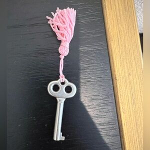 Pottery Barn Pink Tassel Silver Key Charm